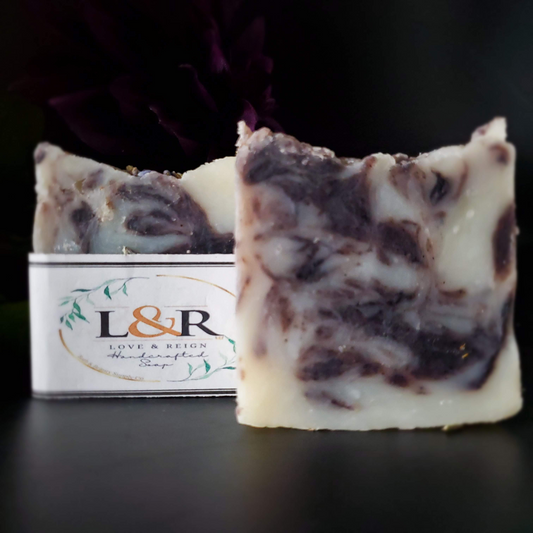 Calming lavender scented soap bar. Pigmented by alkanet root powder. Great total body care bar. 